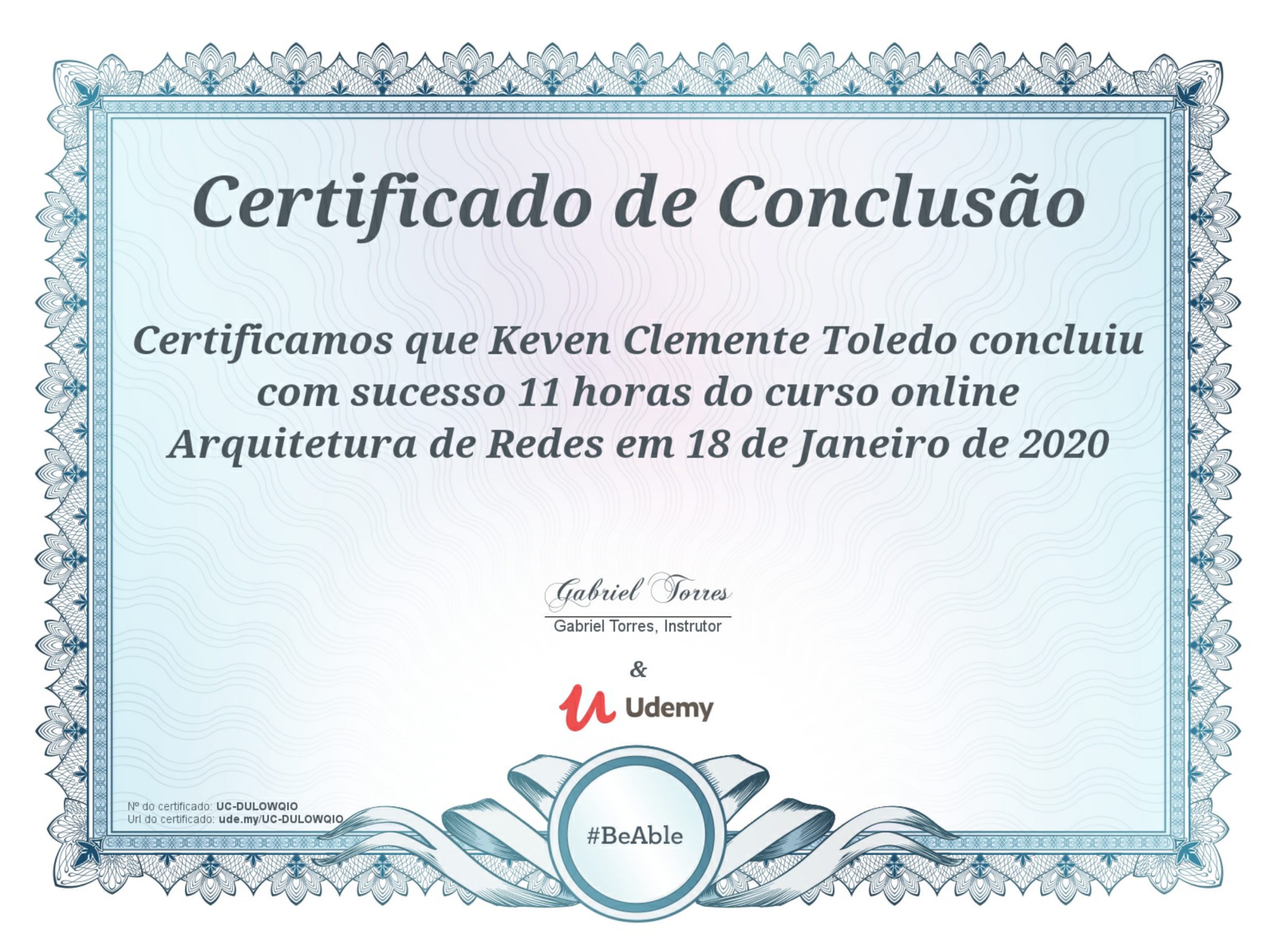 Certificado Arquitetura de Redes